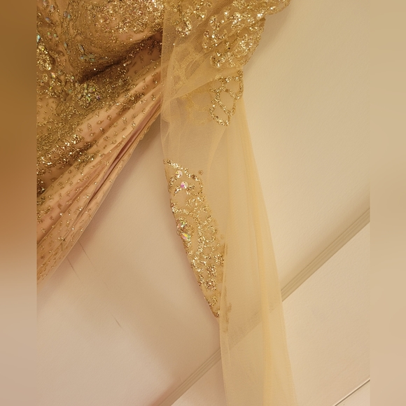 Gold Ball Gown Formal long sleeve dress - Picture 10 of 11